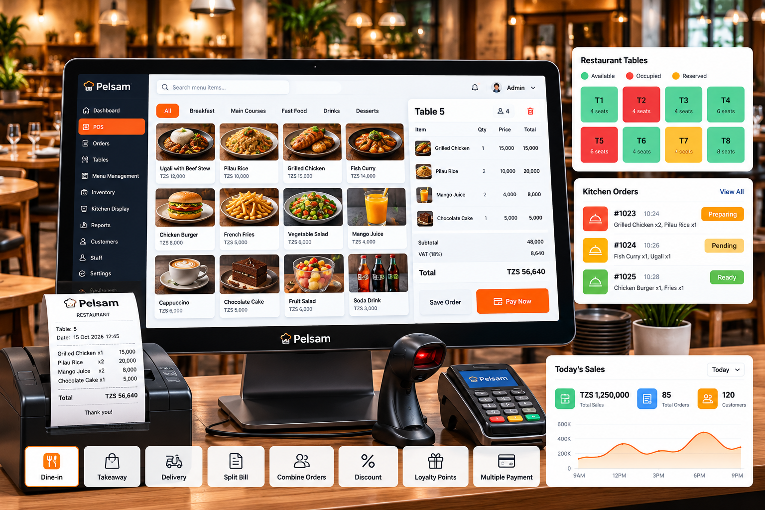 Pelsam restaurant POS dashboard